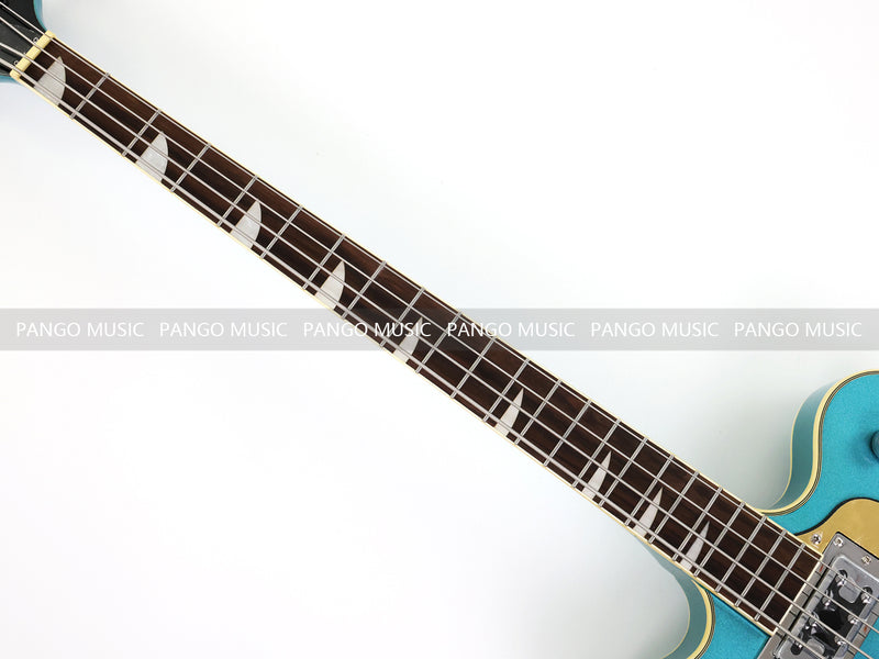 4-String Semi-Hollow Body Electric Bass Guitar with Gloss Turquoise Blue Finish (HY-2602)