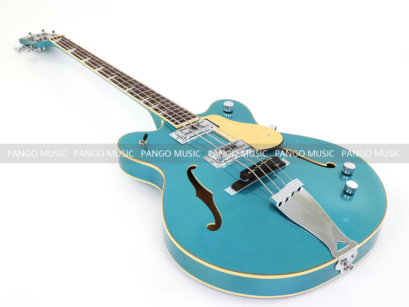 4-String Semi-Hollow Body Electric Bass Guitar with Gloss Turquoise Blue Finish (HY-2602)