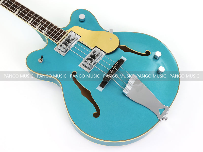 4-String Semi-Hollow Body Electric Bass Guitar with Gloss Turquoise Blue Finish (HY-2602)