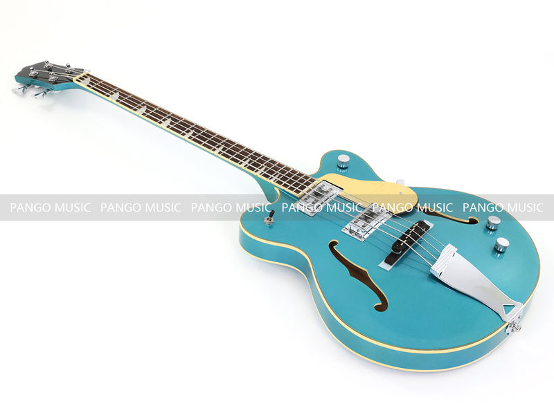 4-String Semi-Hollow Body Electric Bass Guitar with Gloss Turquoise Blue Finish (HY-2602)