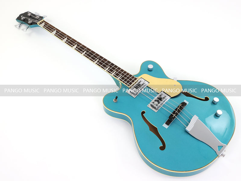 4-String Semi-Hollow Body Electric Bass Guitar with Gloss Turquoise Blue Finish (HY-2602)