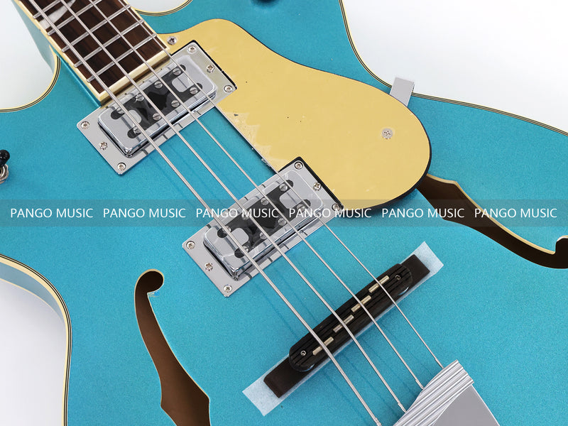 4-String Semi-Hollow Body Electric Bass Guitar with Gloss Turquoise Blue Finish (HY-2602)