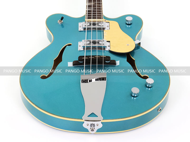 4-String Semi-Hollow Body Electric Bass Guitar with Gloss Turquoise Blue Finish (HY-2602)