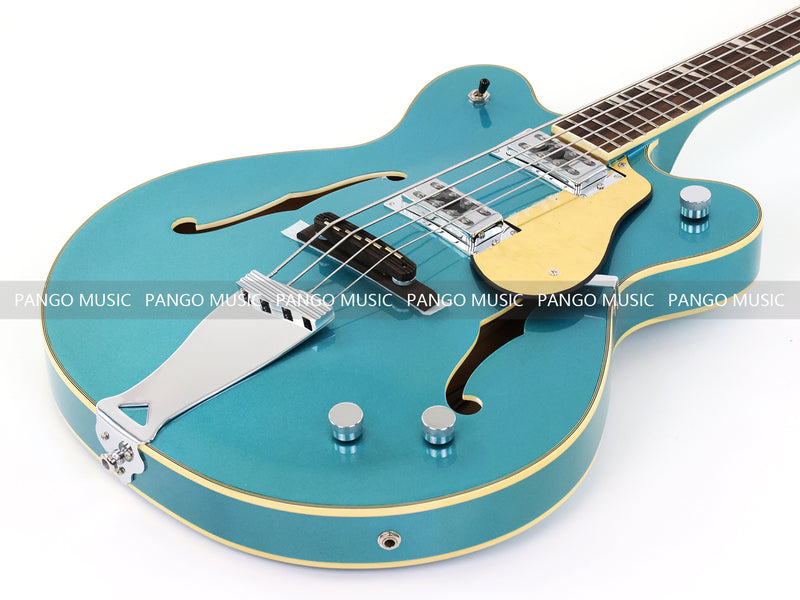 4-String Semi-Hollow Body Electric Bass Guitar with Gloss Turquoise Blue Finish (HY-2602)
