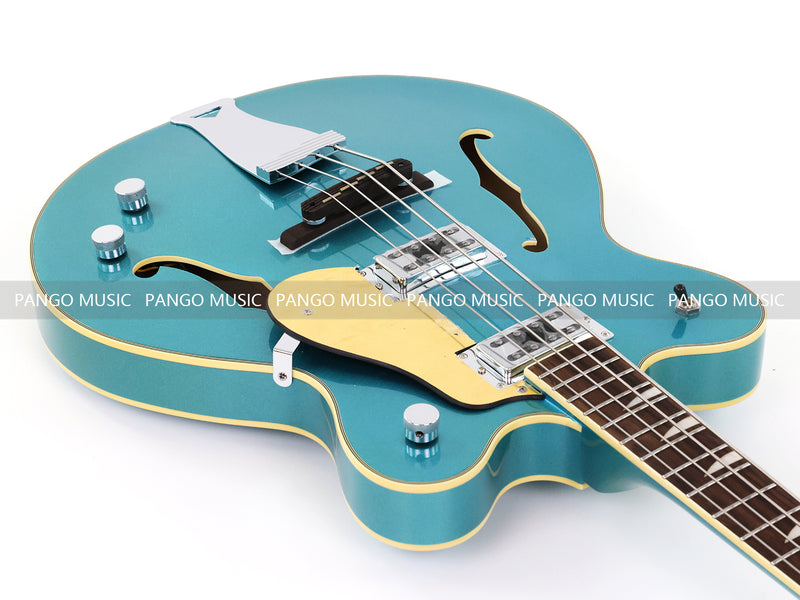 4-String Semi-Hollow Body Electric Bass Guitar with Gloss Turquoise Blue Finish (HY-2602)