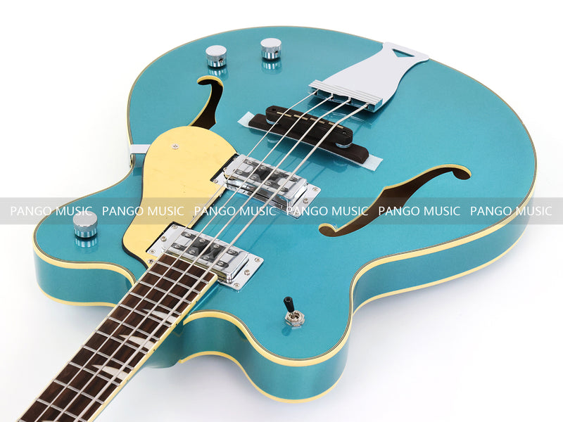 4-String Semi-Hollow Body Electric Bass Guitar with Gloss Turquoise Blue Finish (HY-2602)