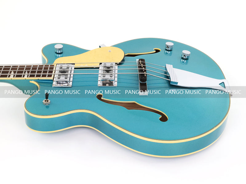 4-String Semi-Hollow Body Electric Bass Guitar with Gloss Turquoise Blue Finish (HY-2602)