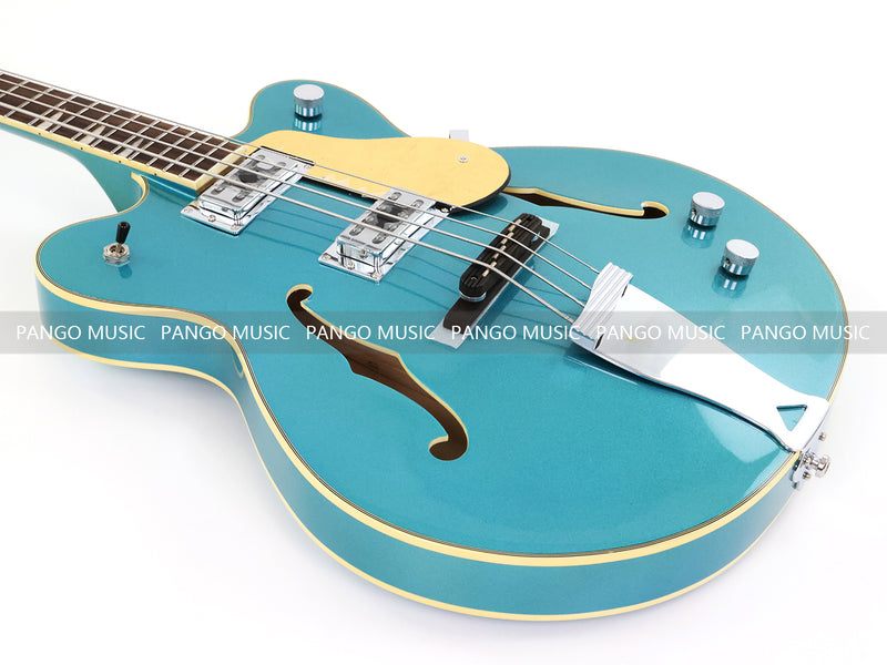 4-String Semi-Hollow Body Electric Bass Guitar with Gloss Turquoise Blue Finish (HY-2602)
