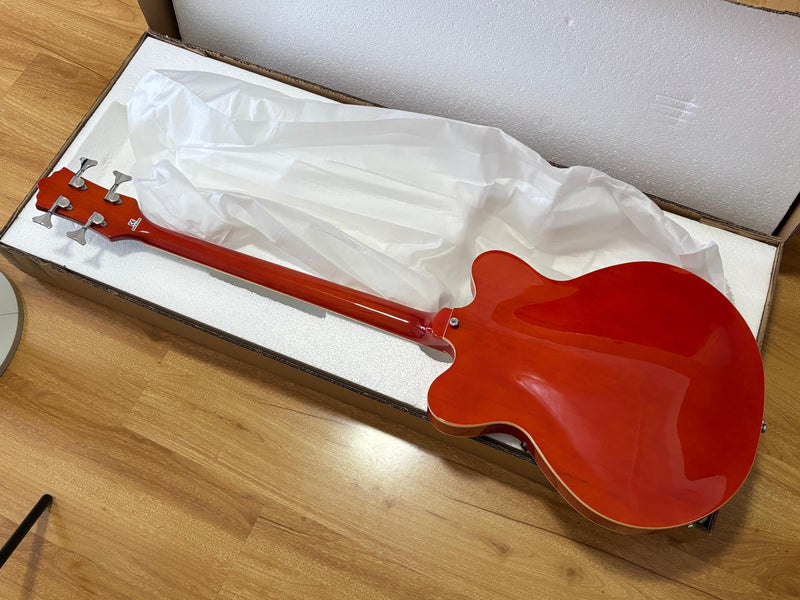 4-String Semi-Hollow Body Electric Bass Guitar with Gloss Orange Finish (HY-2601)