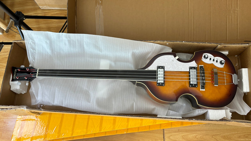 4-String Thick Semi-Hollow Violin Style Fretless Electric Bass Guitar (PHY-137X)