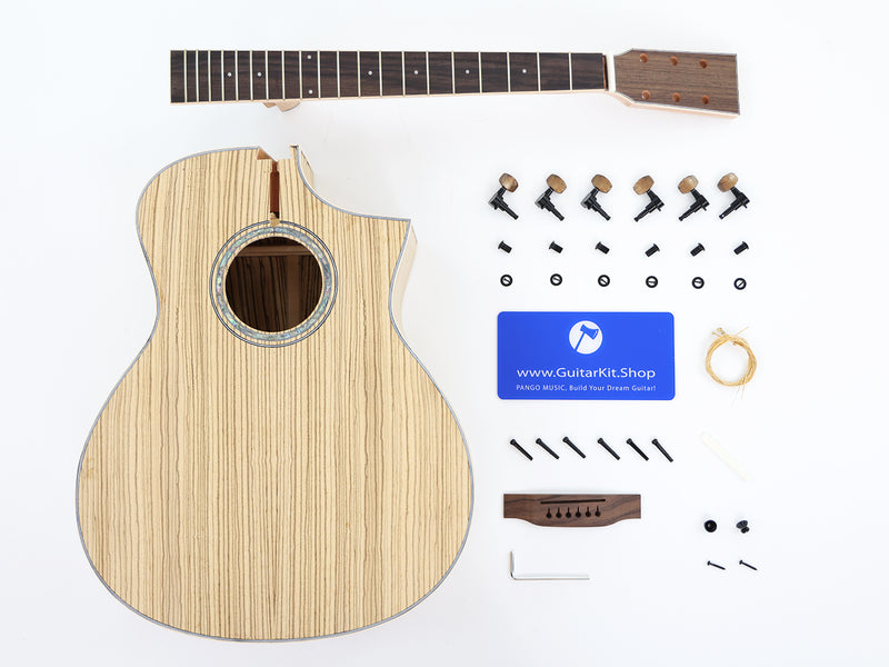 41 Inch Solid Spruce Top DIY Acoustic Guitar Kit with Zebrawood Veneer (PFA-990F, Fast Shipping, Tariff-free)