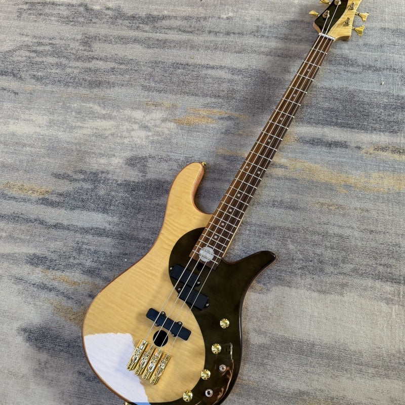 4 String Electric Bass Guitar with Gloss Natural Black Tai Chi & Flamed Maple Top (LRG-112)