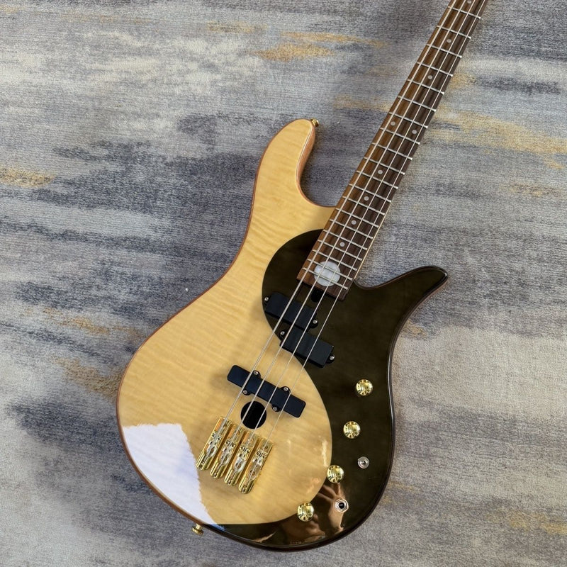 4 String Electric Bass Guitar with Gloss Natural Black Tai Chi & Flamed Maple Top (LRG-112)