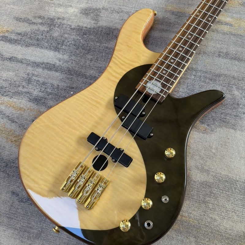 4 String Electric Bass Guitar with Gloss Natural Black Tai Chi & Flamed Maple Top (LRG-112)