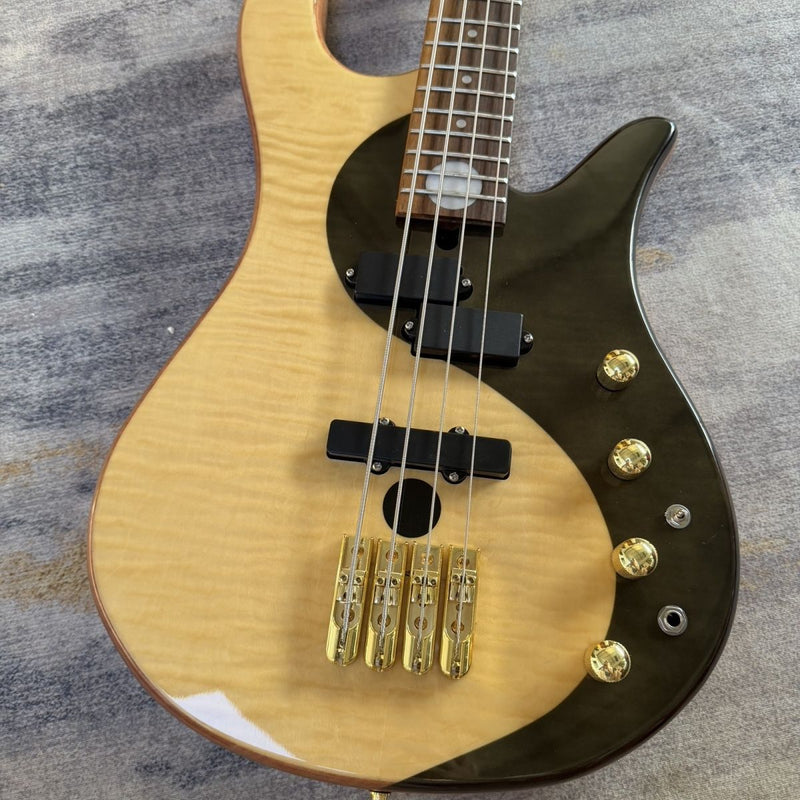 4 String Electric Bass Guitar with Gloss Natural Black Tai Chi & Flamed Maple Top (LRG-112)