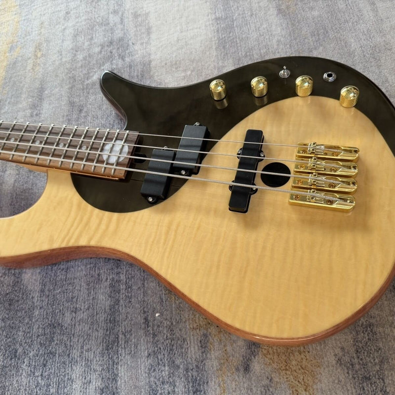 4 String Electric Bass Guitar with Gloss Natural Black Tai Chi & Flamed Maple Top (LRG-112)