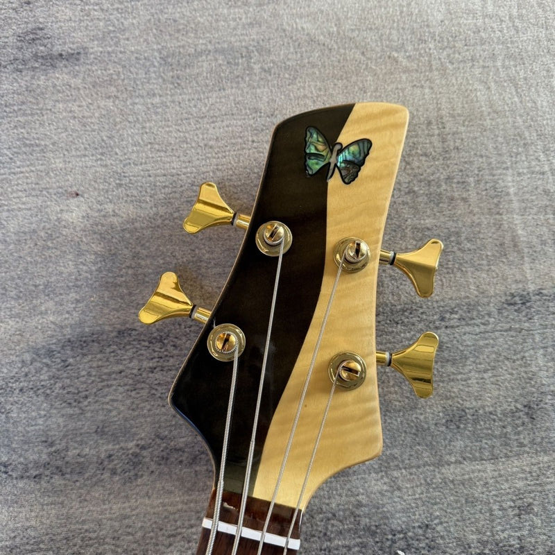 4 String Electric Bass Guitar with Gloss Natural Black Tai Chi & Flamed Maple Top (LRG-112)