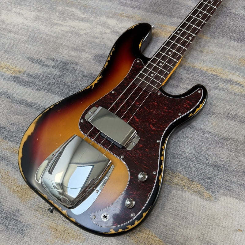 4 String P Bass Style Electric Bass with Relic 3-Tone Sunburst Finish (LRG-111)