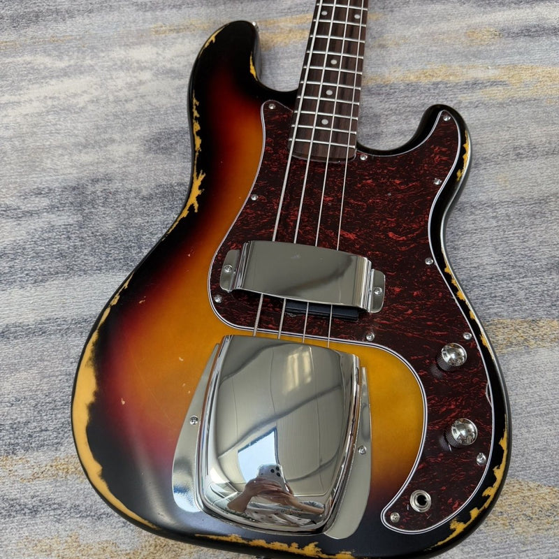 4 String P Bass Style Electric Bass with Relic 3-Tone Sunburst Finish (LRG-111)