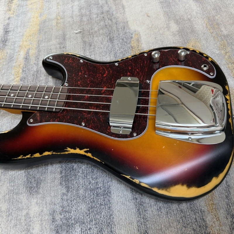 4 String P Bass Style Electric Bass with Relic 3-Tone Sunburst Finish (LRG-111)