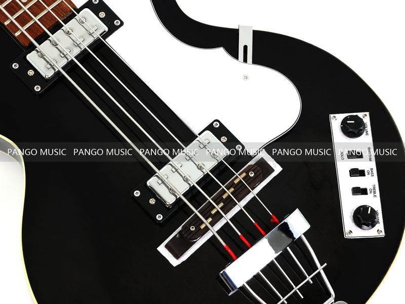 4 String Semi Hollow Electric Bass Guitar with Gloss Black Finish (PHF-128)