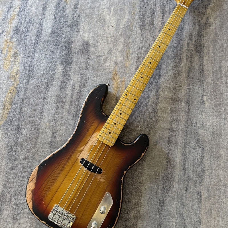 4 String Vintage P Bass Style Electric Bass Guitar with Relic Sunburst Finish & Elm Body(LRG-106)