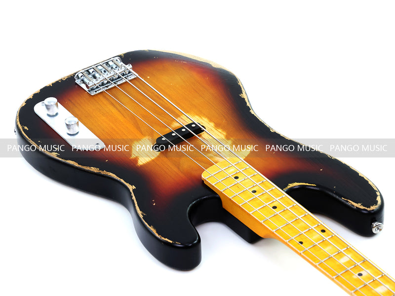 4 String Vintage P Bass Style Electric Bass Guitar with Relic Sunburst Finish & Elm Body(LRG-106X)