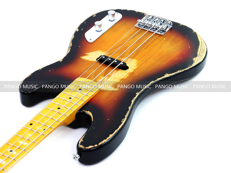 4 String Vintage P Bass Style Electric Bass Guitar with Relic Sunburst Finish & Elm Body(LRG-106X)