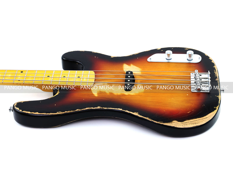 4 String Vintage P Bass Style Electric Bass Guitar with Relic Sunburst Finish & Elm Body(LRG-106X)