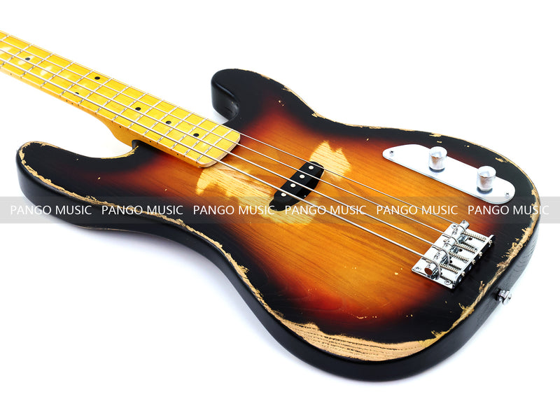 4 String Vintage P Bass Style Electric Bass Guitar with Relic Sunburst Finish & Elm Body(LRG-106X)