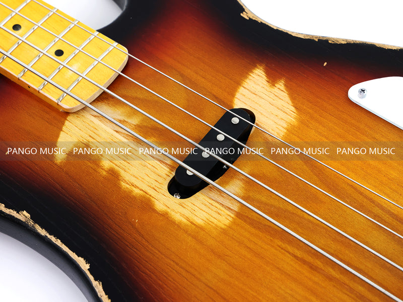 4 String Vintage P Bass Style Electric Bass Guitar with Relic Sunburst Finish & Elm Body(LRG-106X)