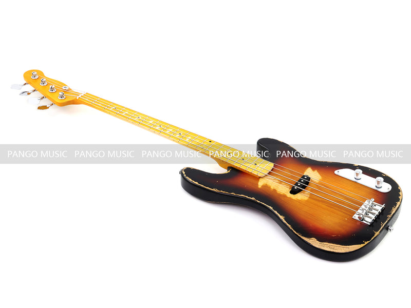 4 String Vintage P Bass Style Electric Bass Guitar with Relic Sunburst Finish & Elm Body(LRG-106X)