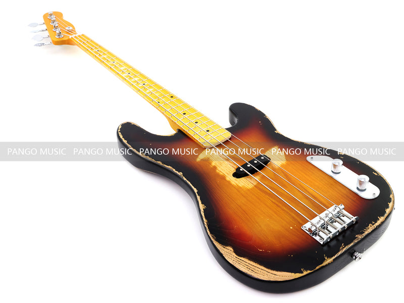 4 String Vintage P Bass Style Electric Bass Guitar with Relic Sunburst Finish & Elm Body(LRG-106X)
