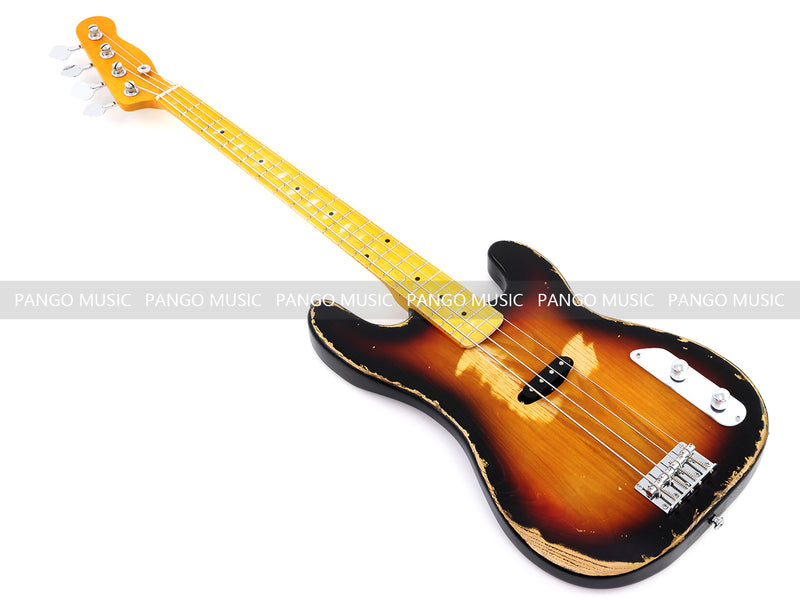 4 String Vintage P Bass Style Electric Bass Guitar with Relic Sunburst Finish & Elm Body(LRG-106X)