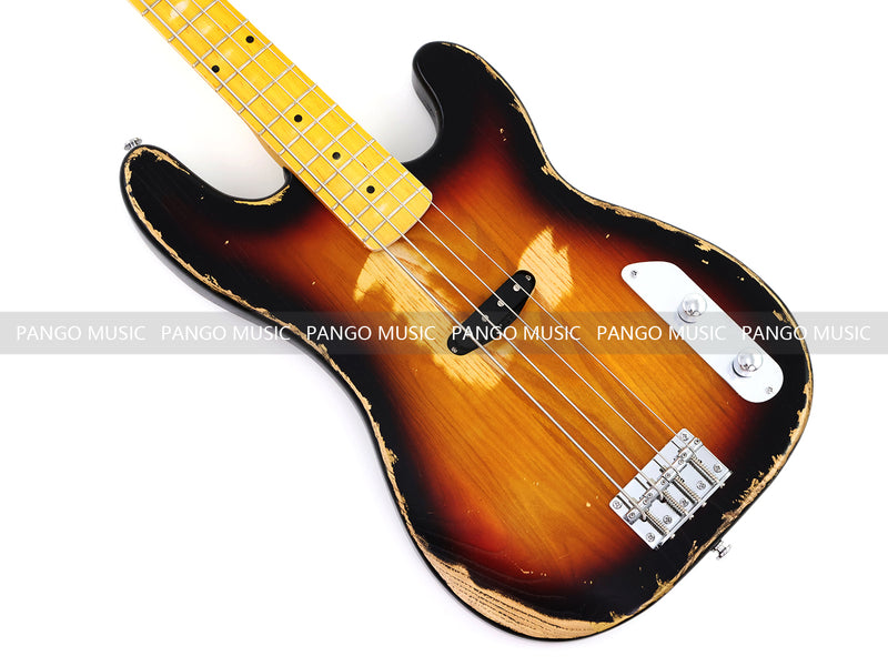 4 String Vintage P Bass Style Electric Bass Guitar with Relic Sunburst Finish & Elm Body(LRG-106X)