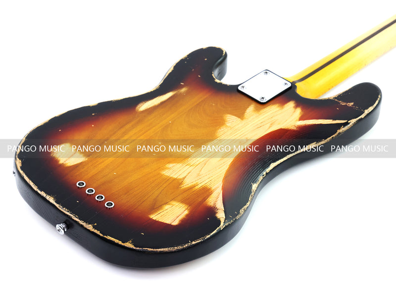 4 String Vintage P Bass Style Electric Bass Guitar with Relic Sunburst Finish & Elm Body(LRG-106X)