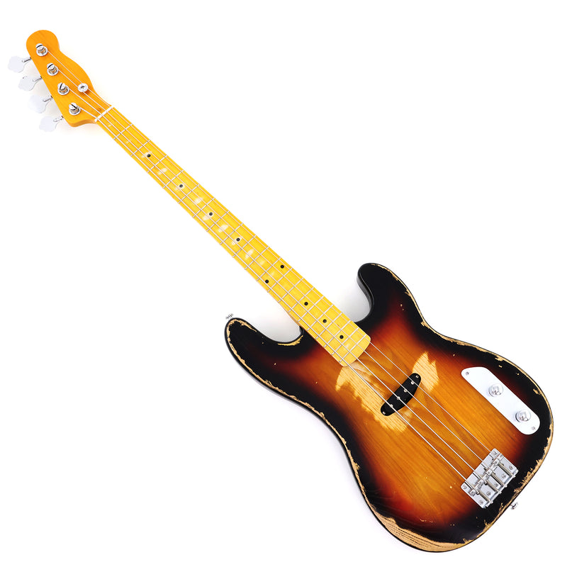 4 String Vintage P Bass Style Electric Bass Guitar with Relic Sunburst Finish & Elm Body(LRG-106X)