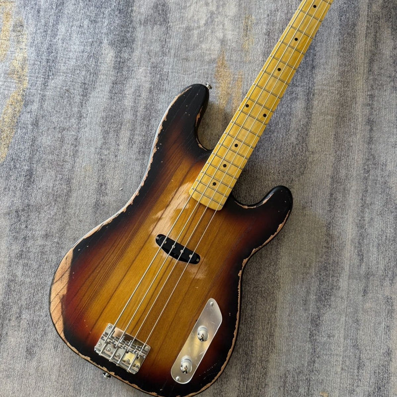 4 String Vintage P Bass Style Electric Bass Guitar with Relic Sunburst Finish & Elm Body(LRG-106)