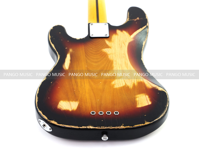 4 String Vintage P Bass Style Electric Bass Guitar with Relic Sunburst Finish & Elm Body(LRG-106X)
