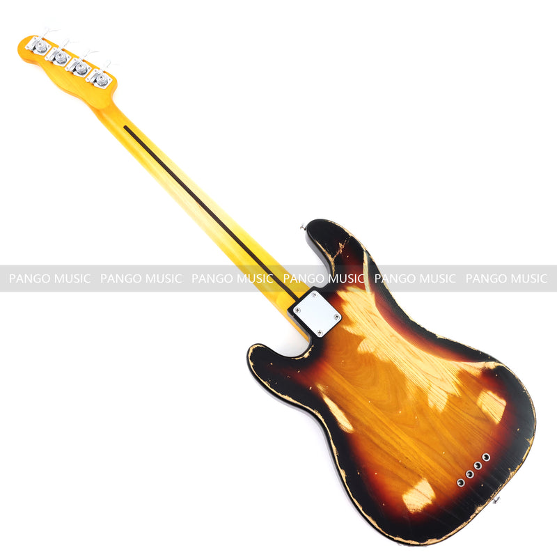 4 String Vintage P Bass Style Electric Bass Guitar with Relic Sunburst Finish & Elm Body(LRG-106X)
