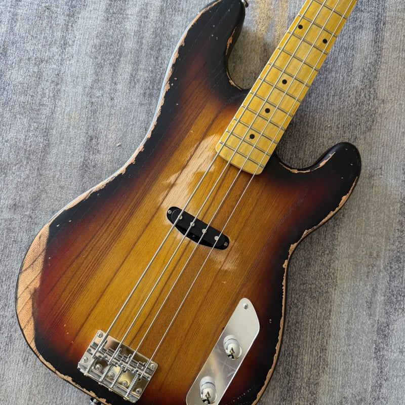 4 String Vintage P Bass Style Electric Bass Guitar with Relic Sunburst Finish & Elm Body(LRG-106)