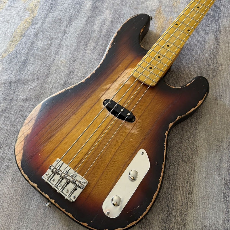 4 String Vintage P Bass Style Electric Bass Guitar with Relic Sunburst Finish & Elm Body(LRG-106)