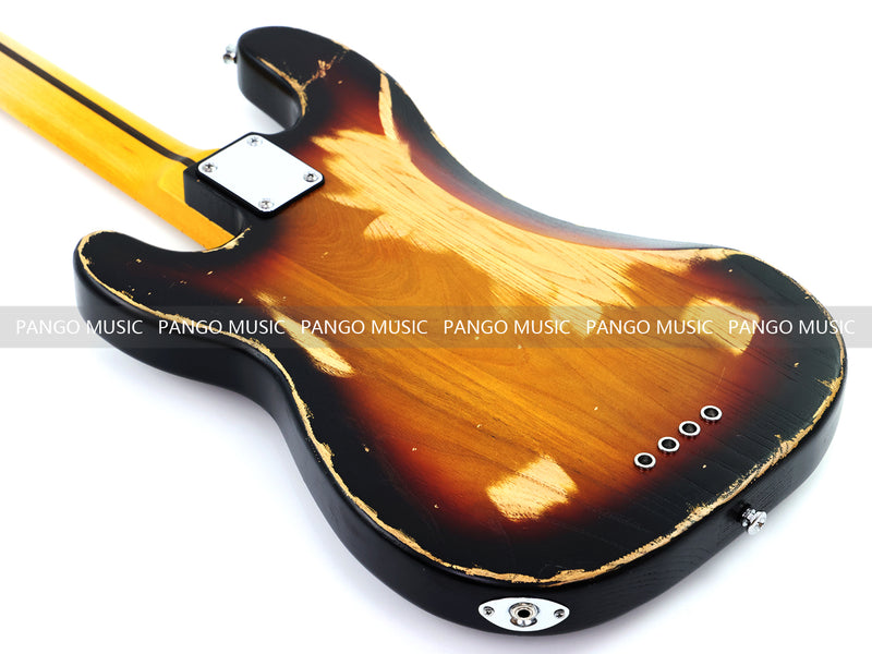 4 String Vintage P Bass Style Electric Bass Guitar with Relic Sunburst Finish & Elm Body(LRG-106X)