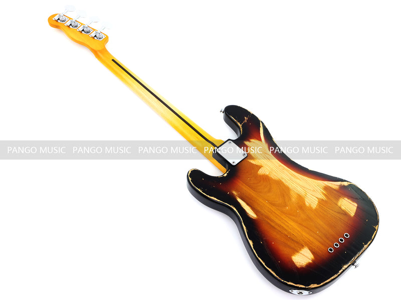 4 String Vintage P Bass Style Electric Bass Guitar with Relic Sunburst Finish & Elm Body(LRG-106X)