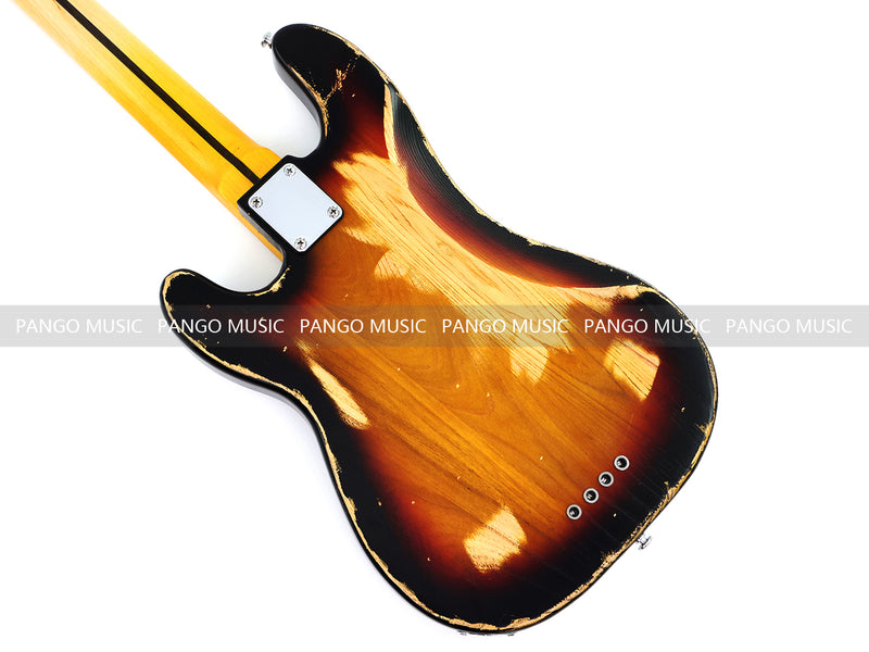 4 String Vintage P Bass Style Electric Bass Guitar with Relic Sunburst Finish & Elm Body(LRG-106X)
