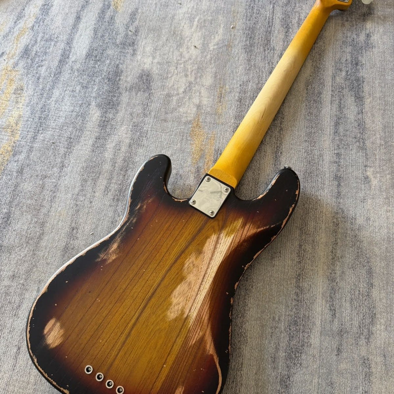 4 String Vintage P Bass Style Electric Bass Guitar with Relic Sunburst Finish & Elm Body(LRG-106)