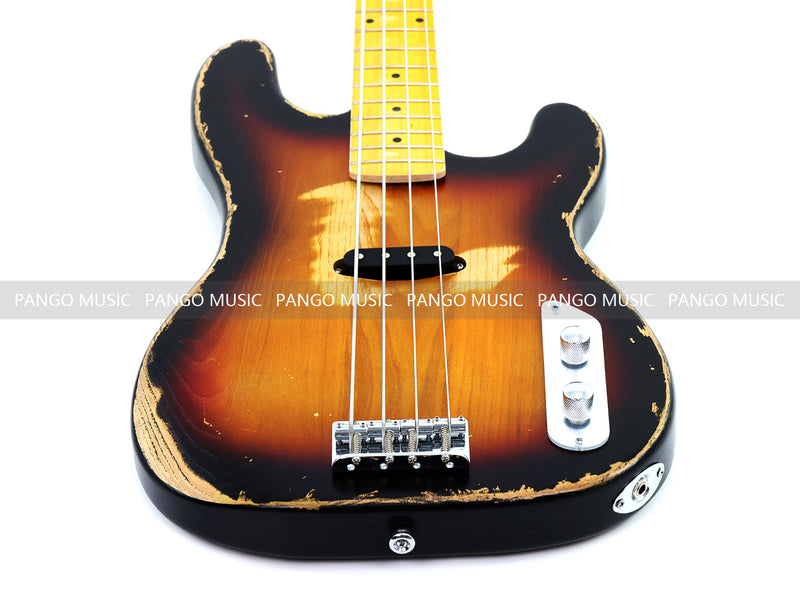 4 String Vintage P Bass Style Electric Bass Guitar with Relic Sunburst Finish & Elm Body(LRG-106X)