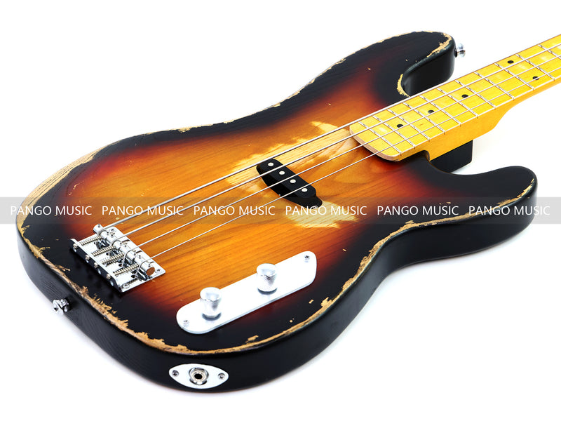 4 String Vintage P Bass Style Electric Bass Guitar with Relic Sunburst Finish & Elm Body(LRG-106X)