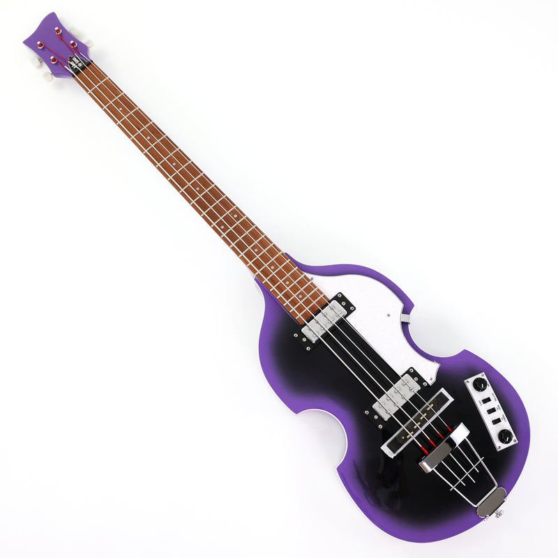 4 String Violin Semi-Hollow Electric Bass Guitar with Gloss Purple Black Burst Finish (HY-2571)
