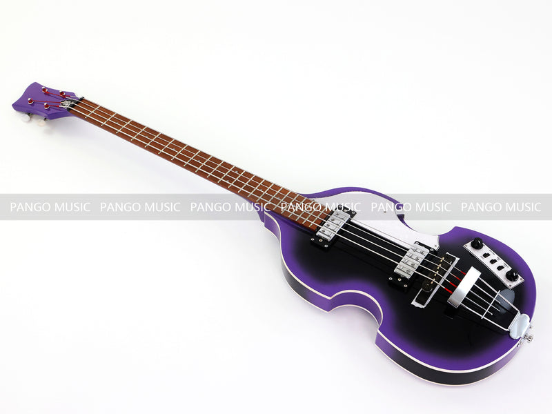 4 String Violin Semi-Hollow Electric Bass Guitar with Gloss Purple Black Burst Finish (HY-2571)